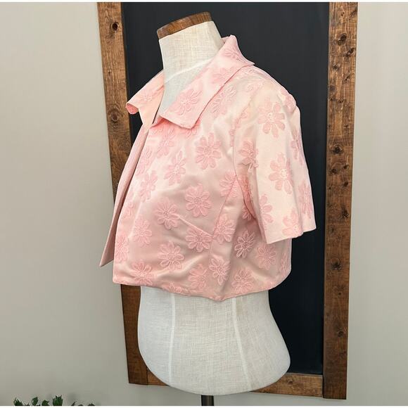 Vintage 50s Pink Satin Dress Bolero Set L Floral Brocade Cocktail Party Formal - Picture 16 of 16